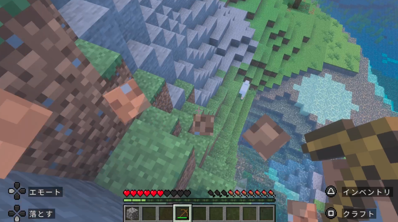 上から落ちて体力が減ったー