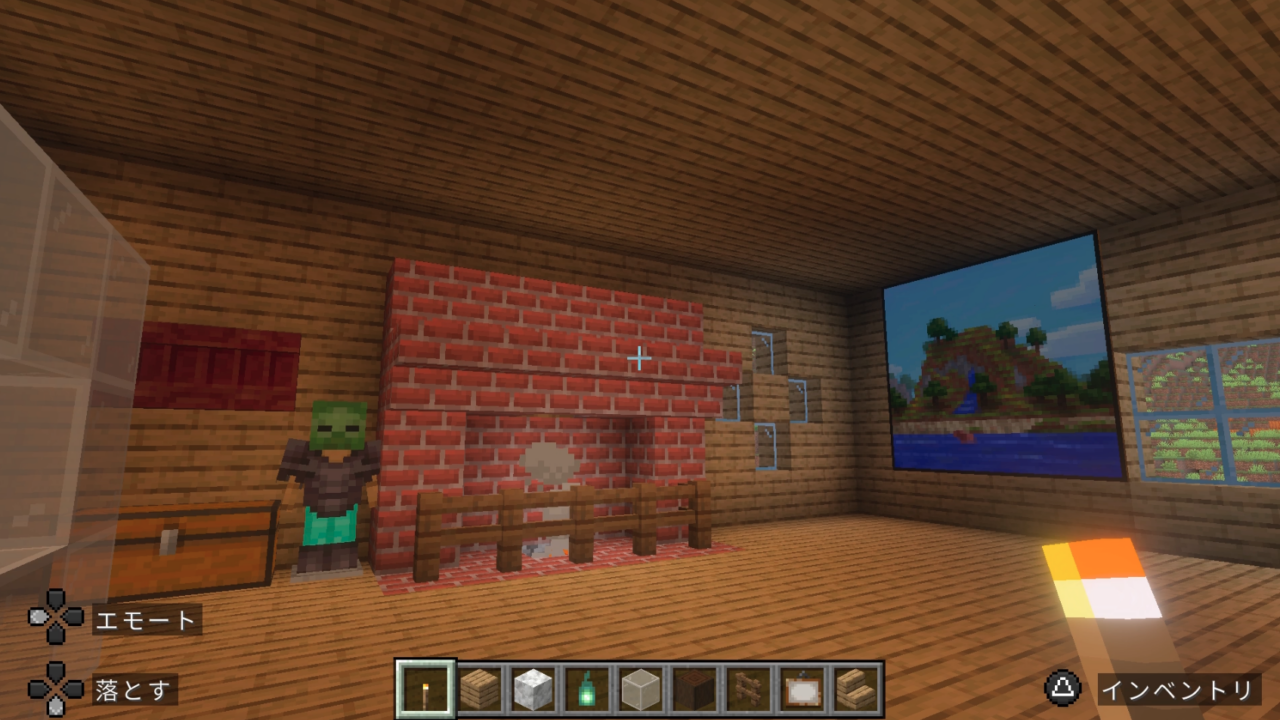 中には立派な暖炉があり、お肉を焼く未来を夢見るレニー